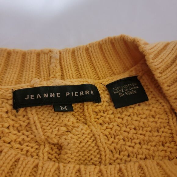 Vintage Jeanne Pierre Womens Sweater Medium Mustard‎ Yellow Fisherman Cable Knit - Picture 6 of 6